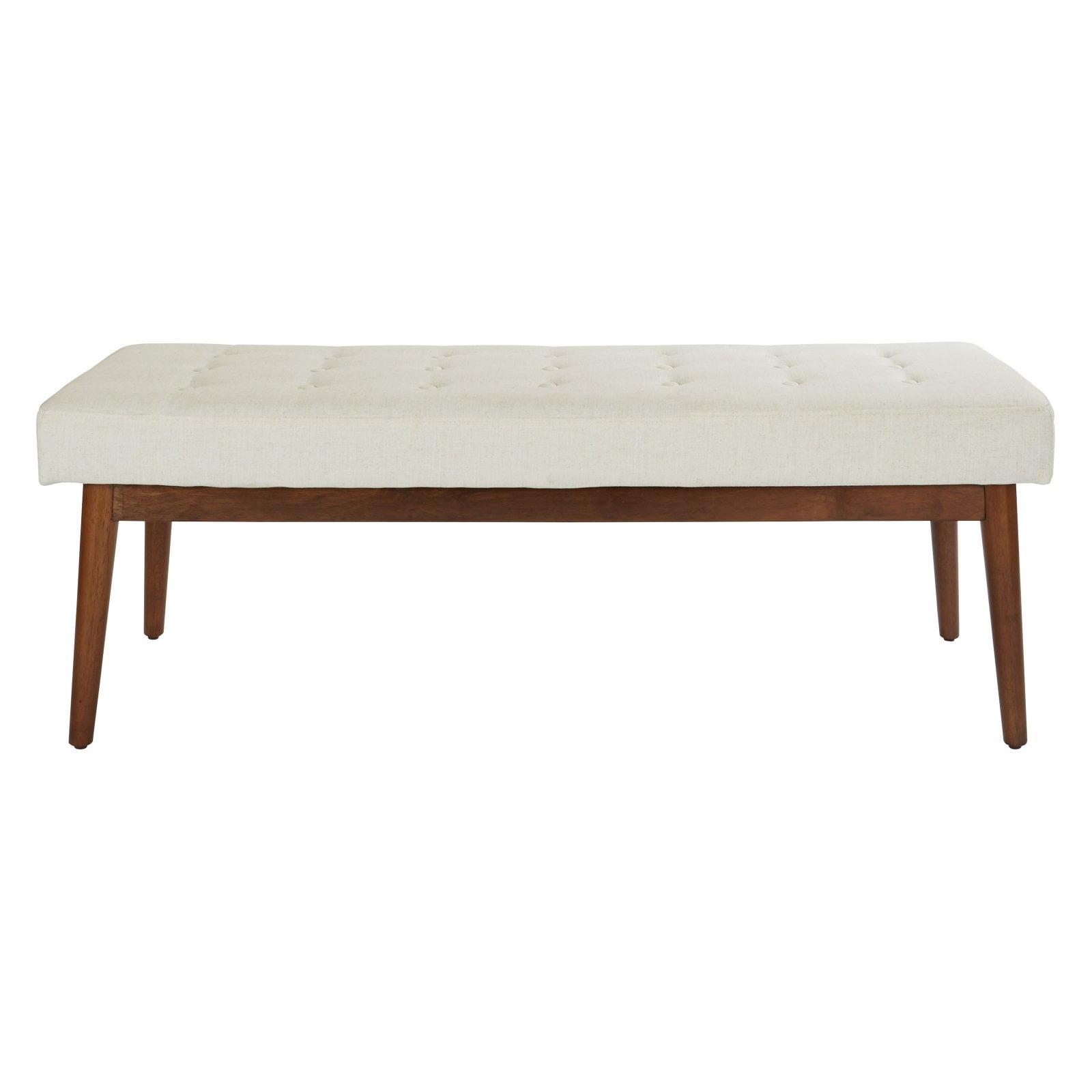 Mid-Century Linen Fabric Storage Bench with Coffee Finished Legs