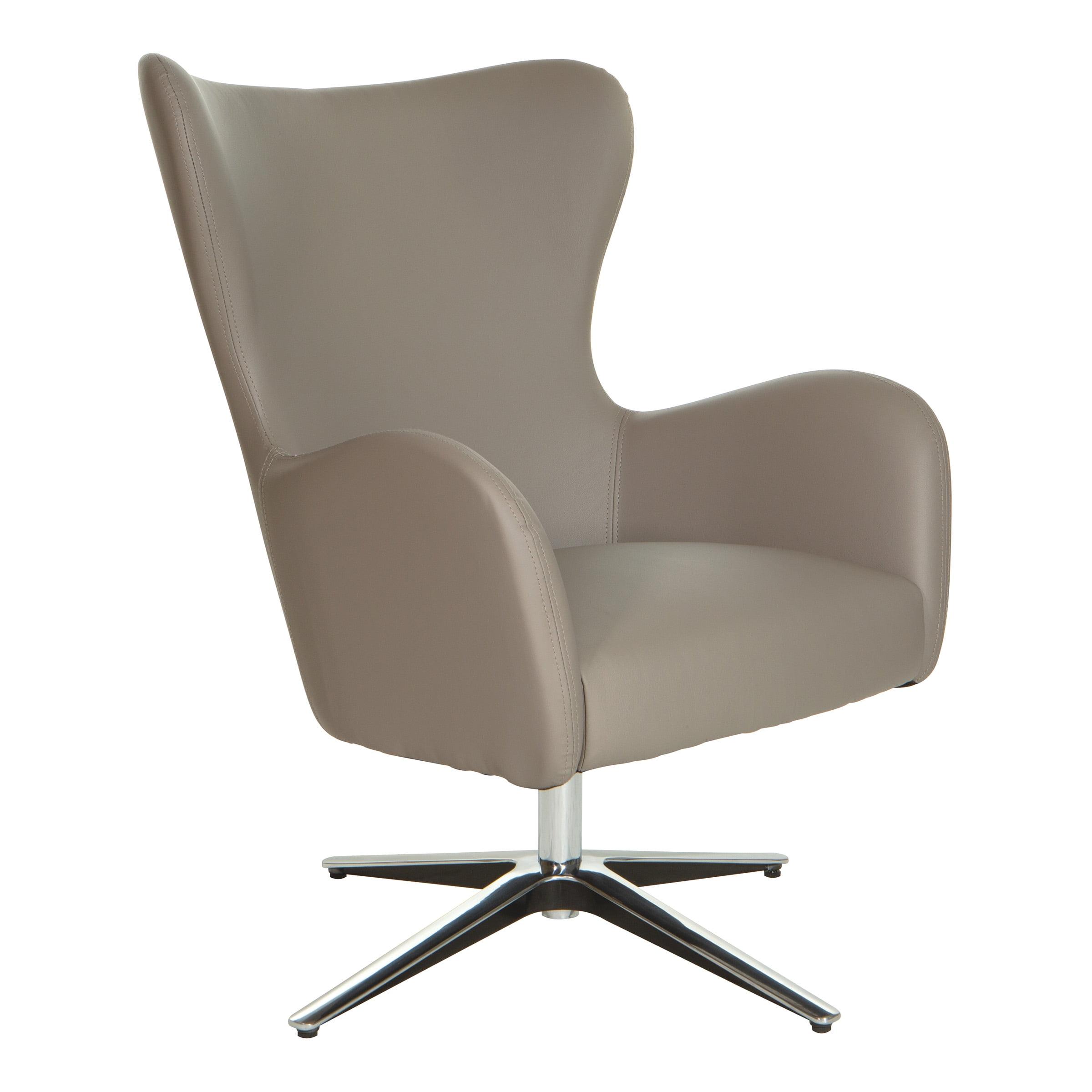 Modern Gray Faux Leather Swivel Accent Chair with Wood Accents