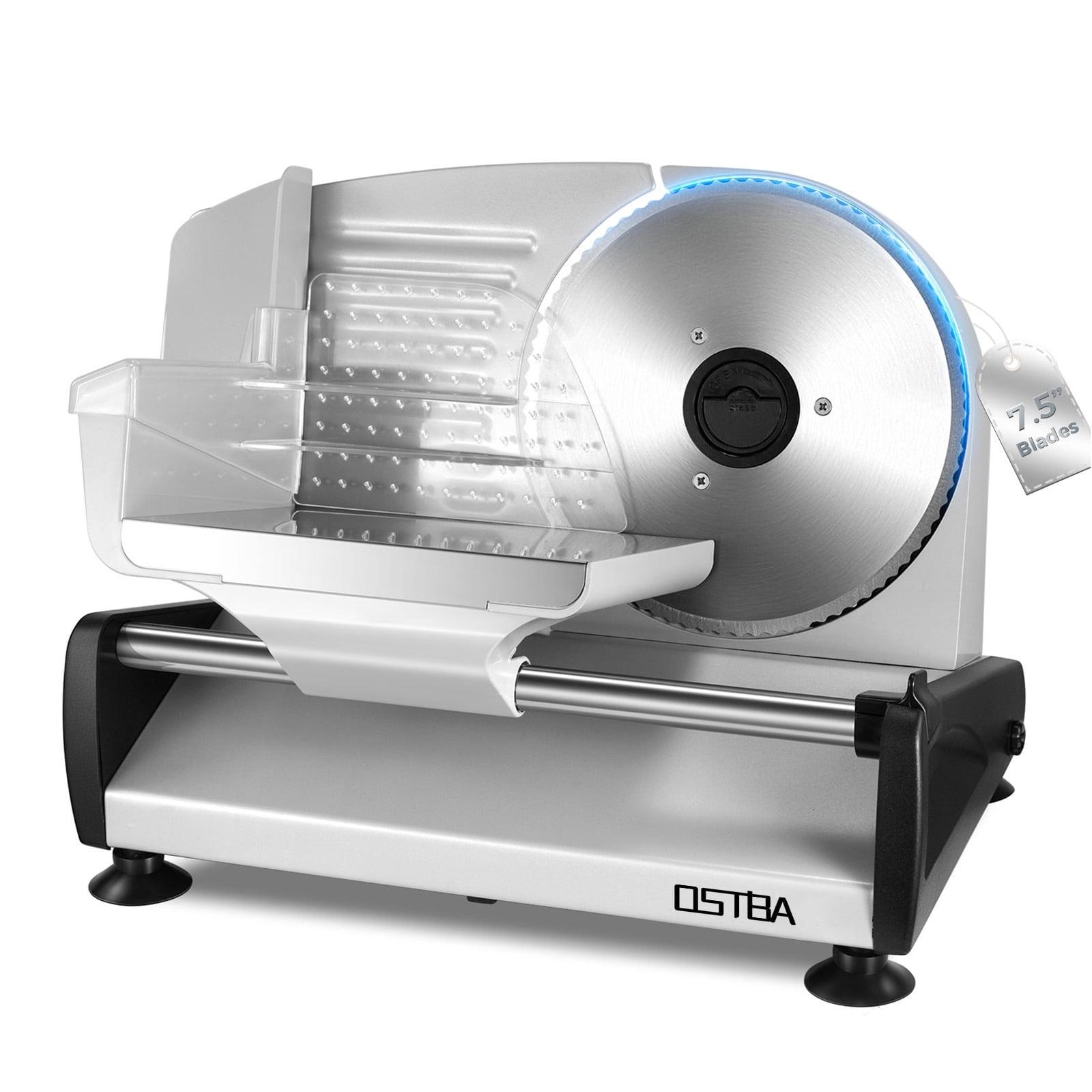 OSTBA Meat Slicer, Electric Deli Food Slicer with Removable Stainless Steel Blades, Adjustable Thickness Meat Slicer for Home Use, Easy to Clean, Ideal for Cold Cuts, Cheese, Bread, Fruit
