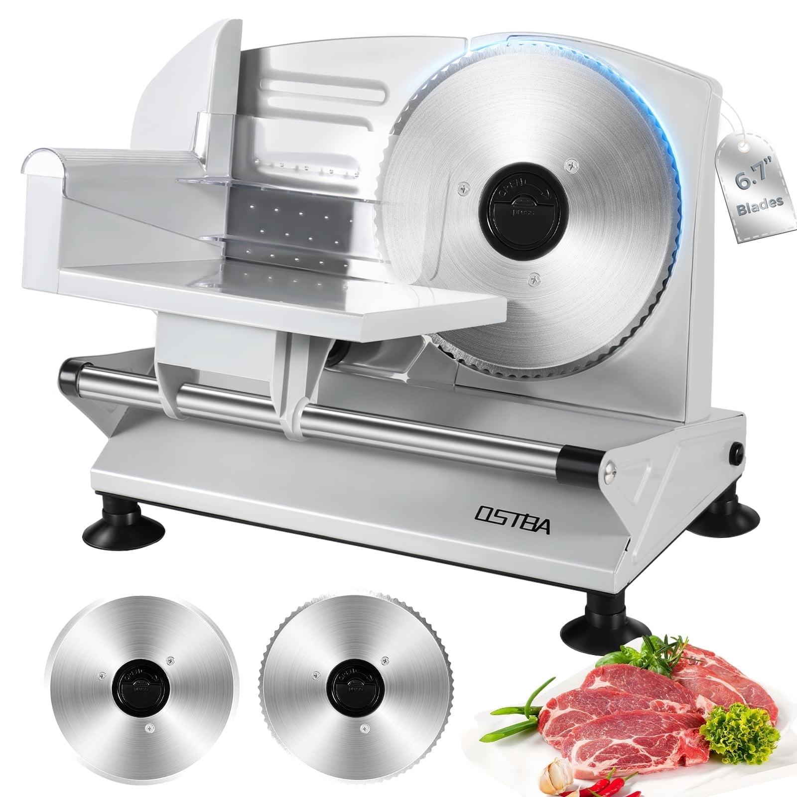 OSTBA Meat Slicer, Electric Deli Food Slicer with Removable Stainless Steel Blades, Adjustable Thickness Meat Slicer for Home Use, Easy to Clean, Ideal for Cold Cuts, Cheese, Bread, Fruit