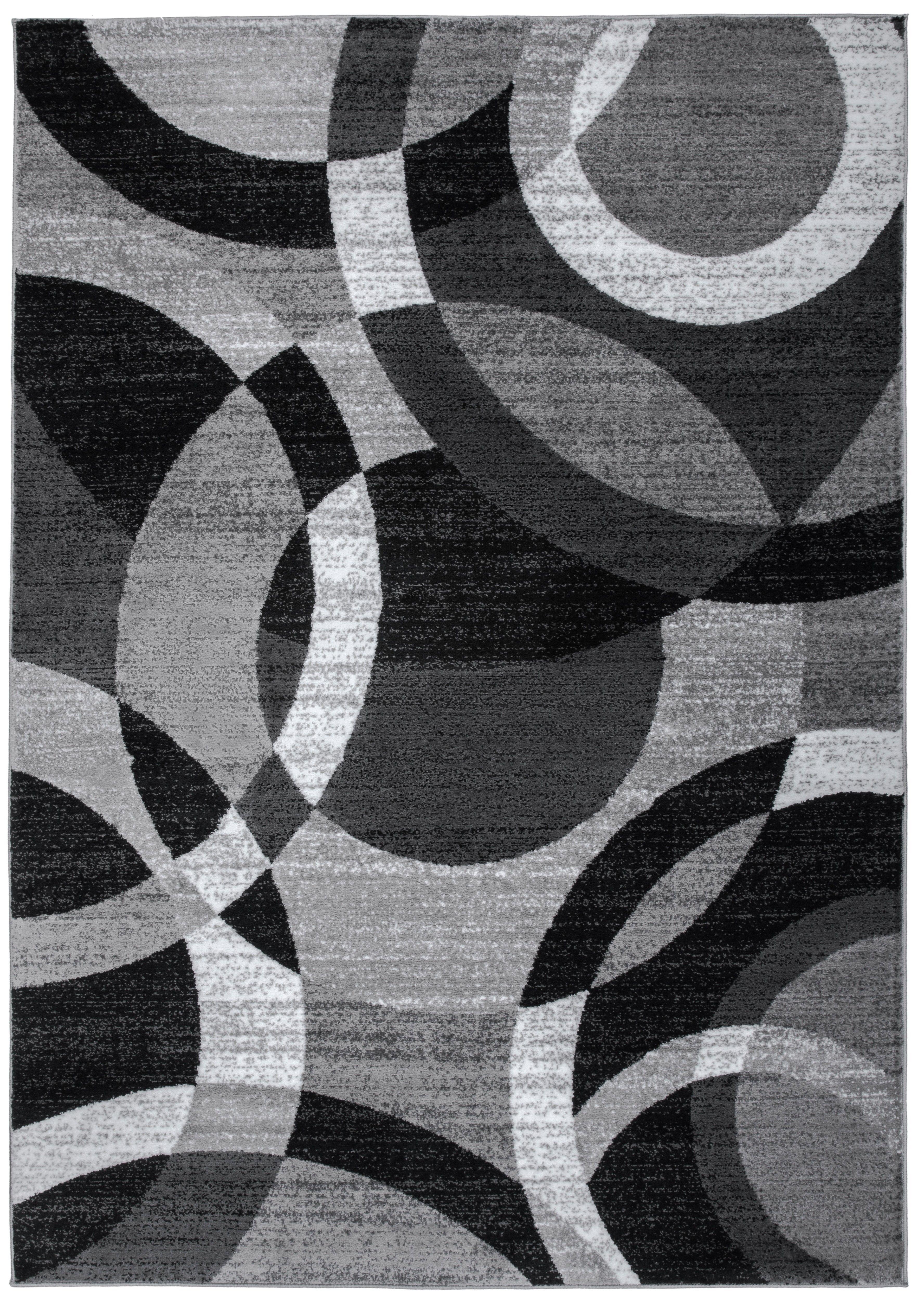 Rectangular Dark Grey Geometric Stain-Resistant Synthetic Rug