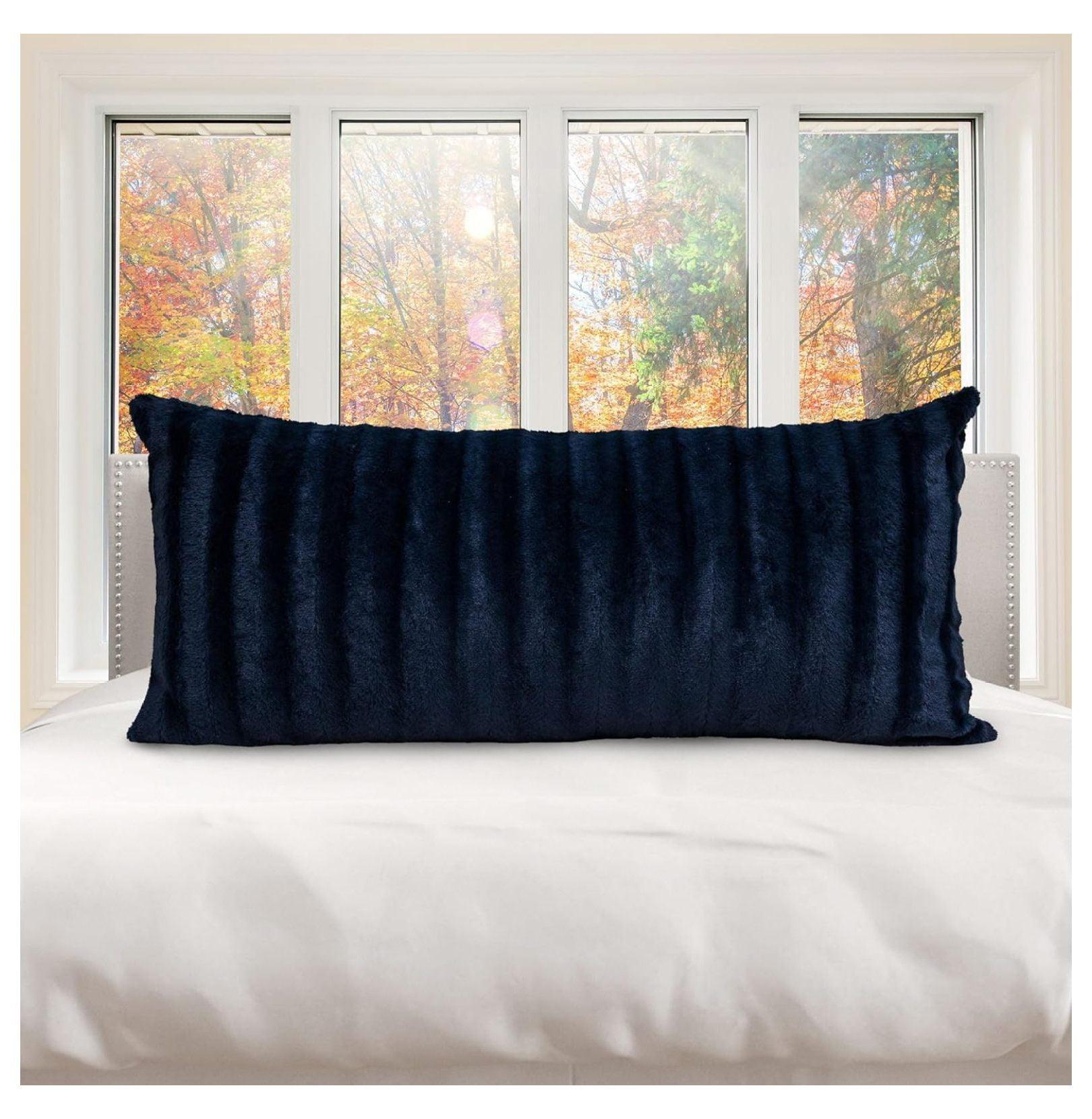 Blue Faux Fur Rectangular Body Pillow with Micro-Plush Side