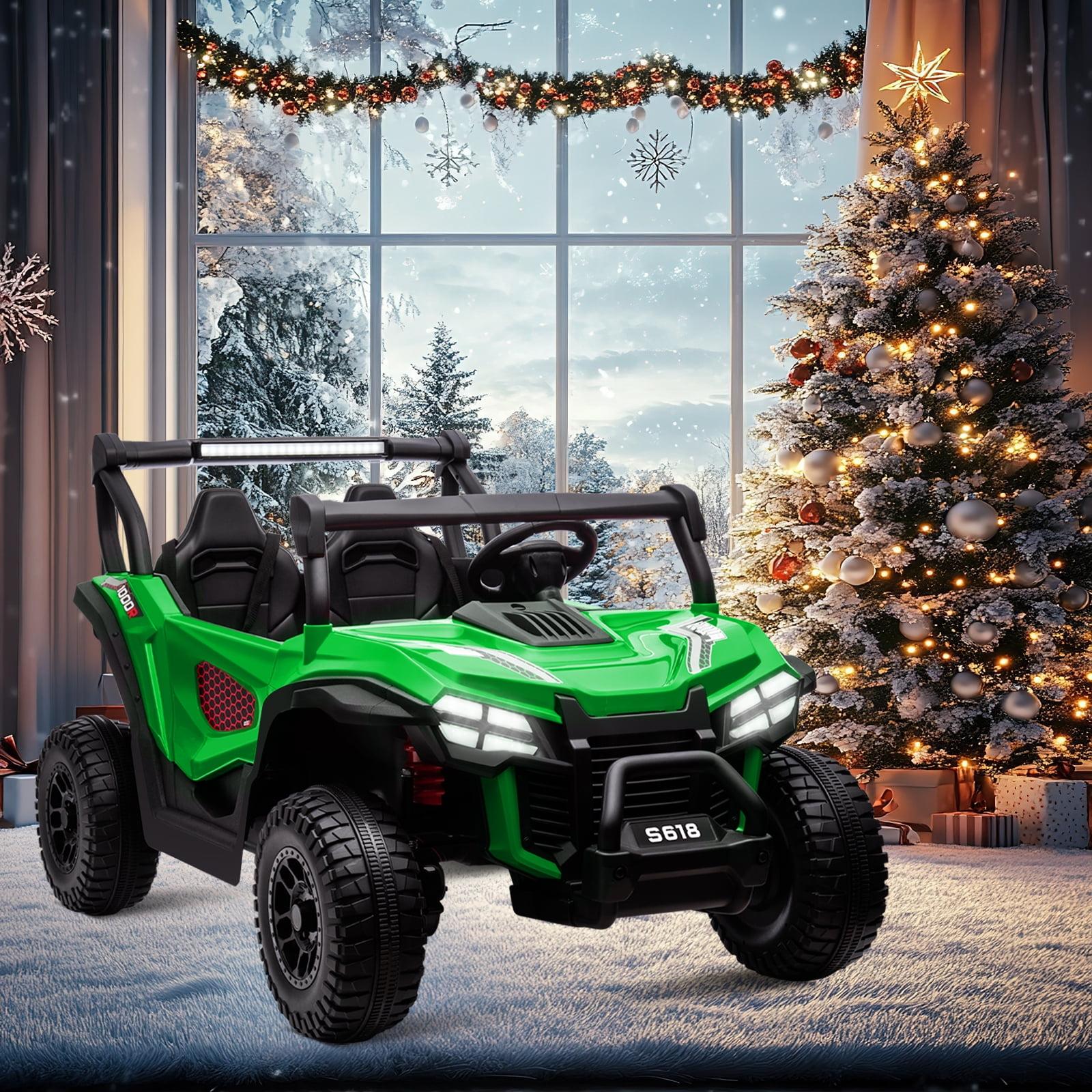 Green 24V 2-Seater Electric Ride-On Car with LED Lights