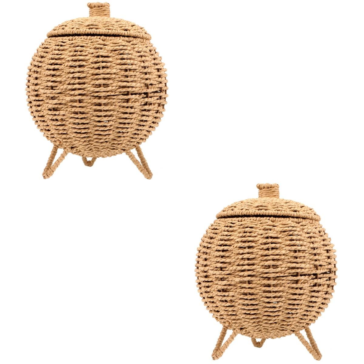 Bayou Breeze Hand-Woven Wicker Basket Storage with Lids (Set of 2)
