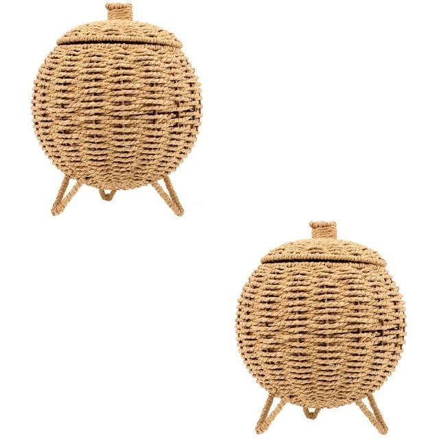 Bayou Breeze Hand-Woven Wicker Basket Storage with Lids (Set of 2)