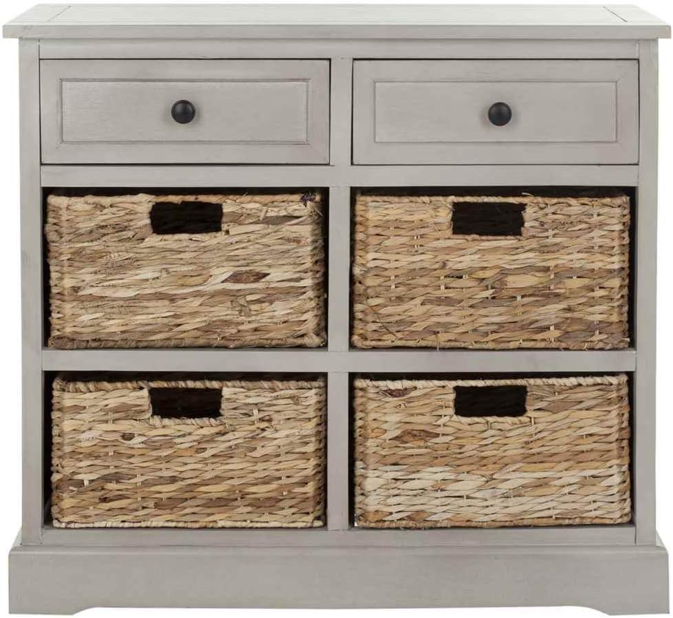 Transitional Vintage Grey Storage Unit with 6 Wicker Baskets