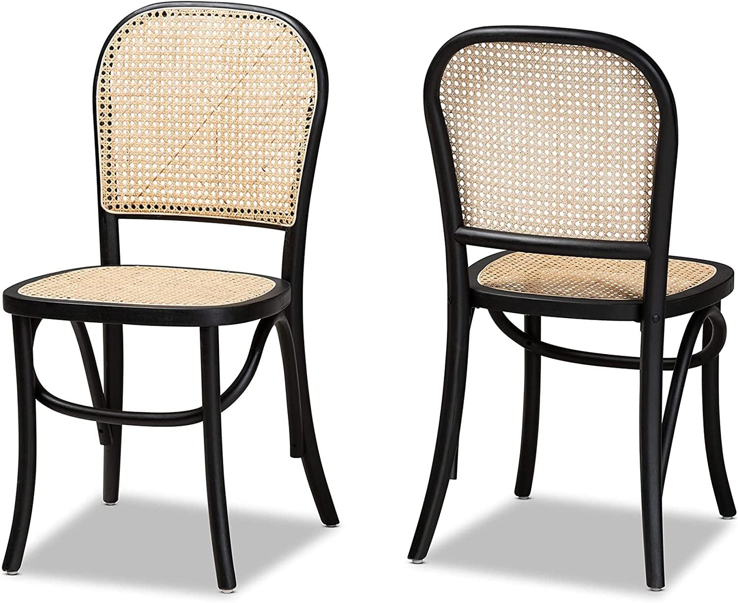 Cambree Mid-Century Modern Black and Brown Rattan Cane Dining Chair