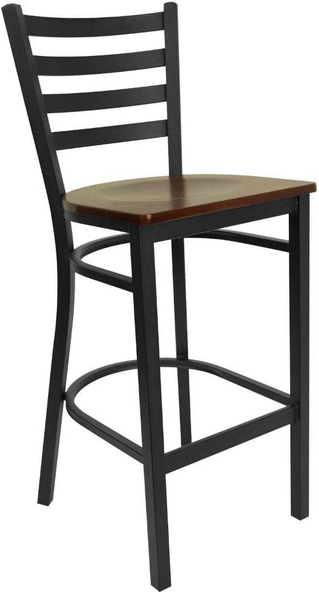 Elegant Black Metal Ladder Back Barstool with Mahogany Wood Seat