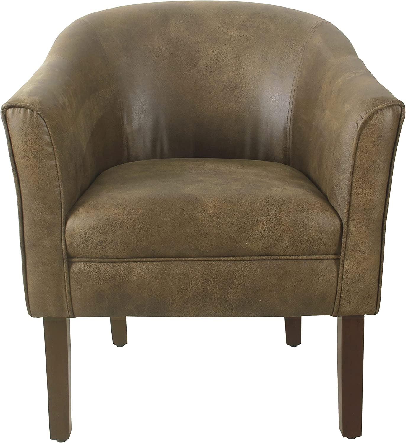 Flax Brown Faux Leather Modern Barrel Accent Chair