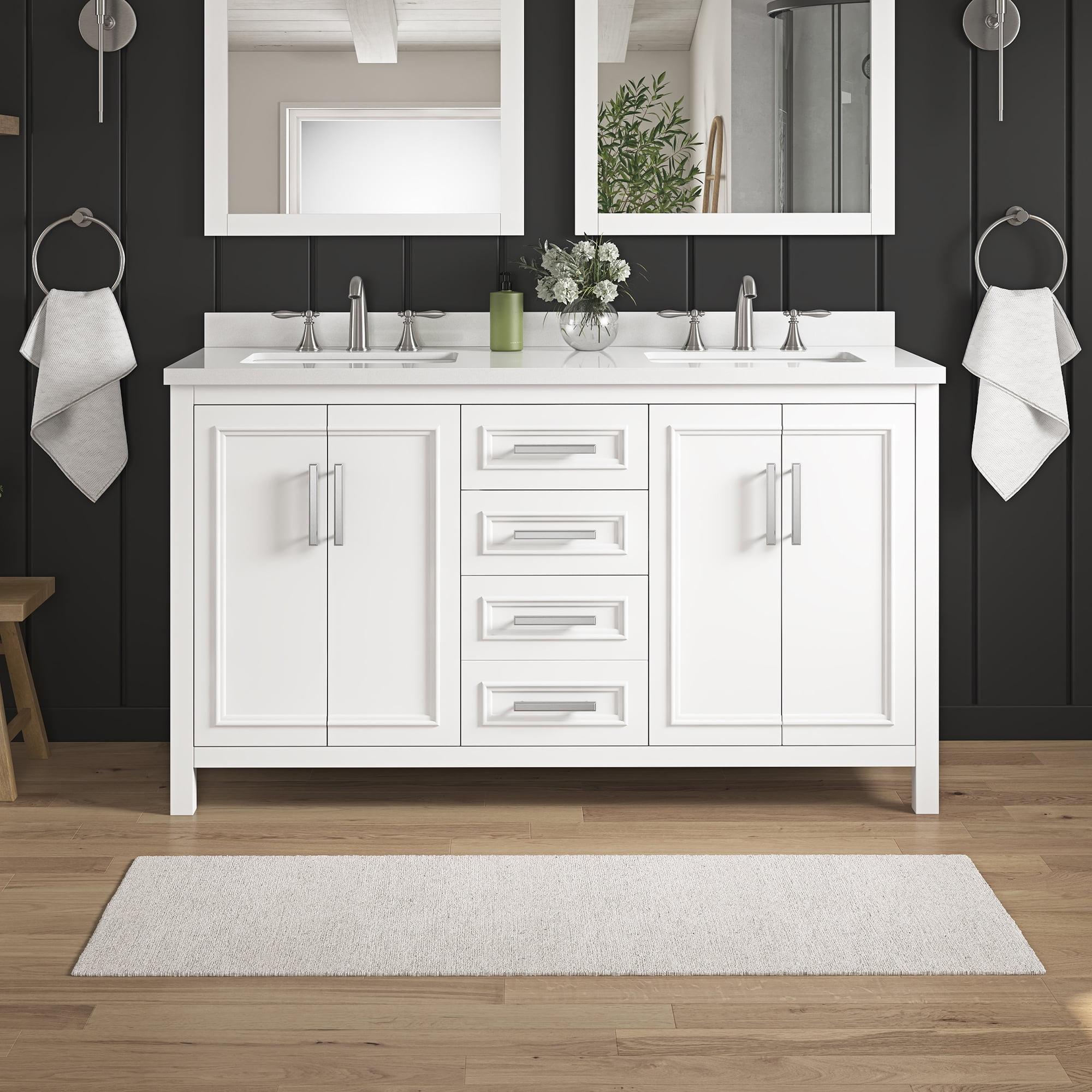 Nyall 60-Inch White Double Bathroom Vanity with Quartz Top