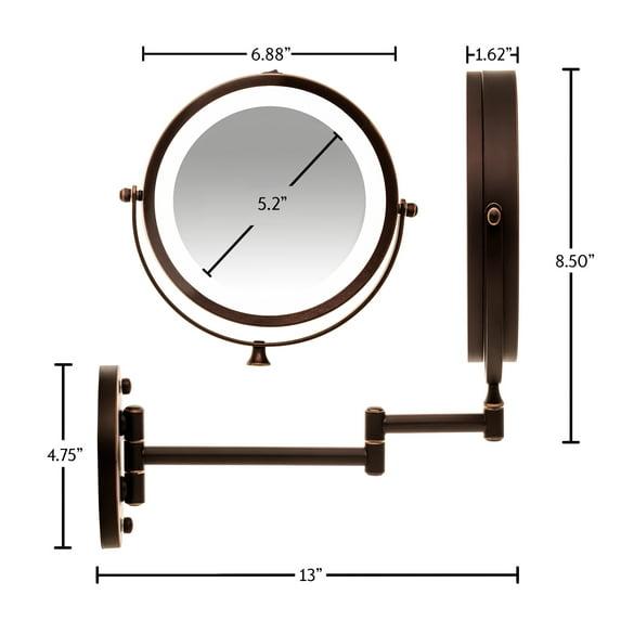 Ovente OVENTE 7" Lighted Wall Mount Makeup Mirror with 1X/10X Magnification, Cordless Double Sided Magnifying Round Vanity Mirror, 360° Swivel Design, Extendable and Folding Arm, Antique Bronze MFW70ABZ1X10X