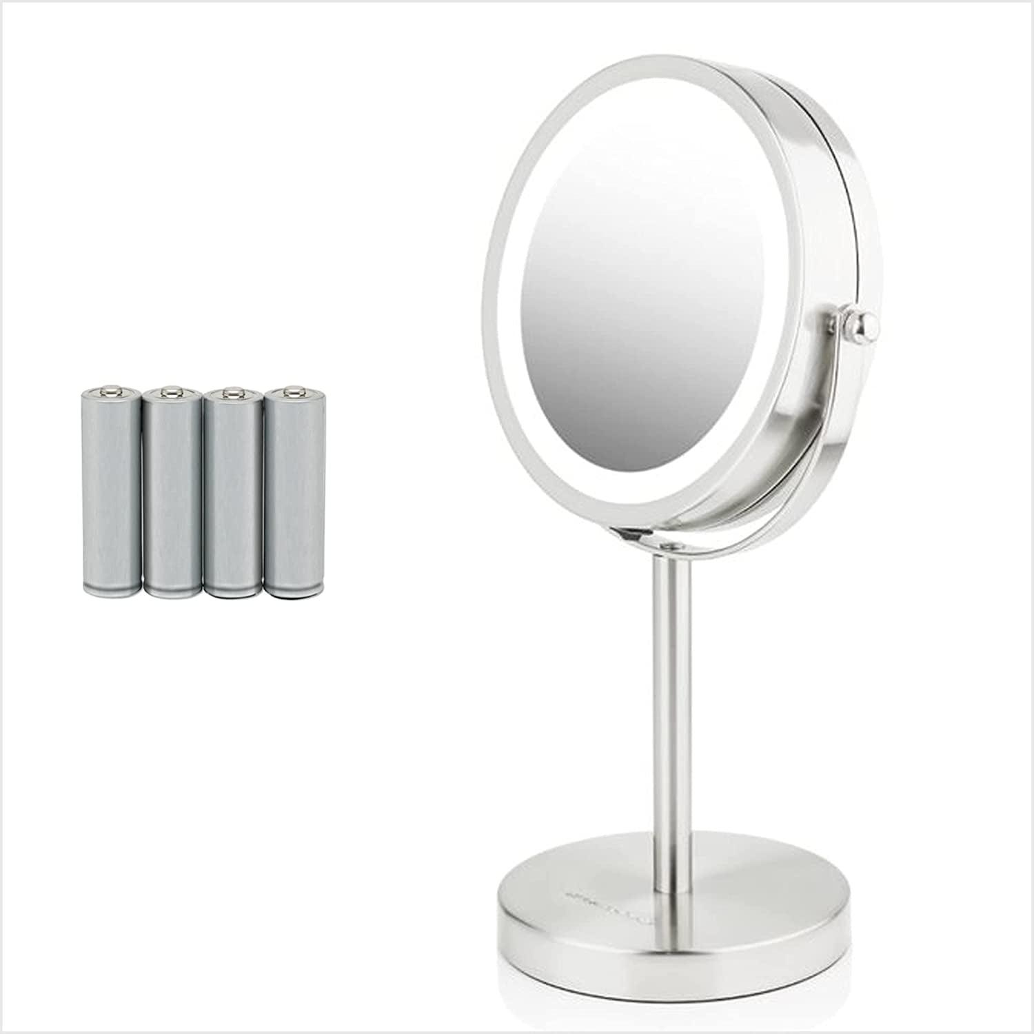 Elegant 6" Nickel Brushed Cordless Vanity Mirror with LED Light