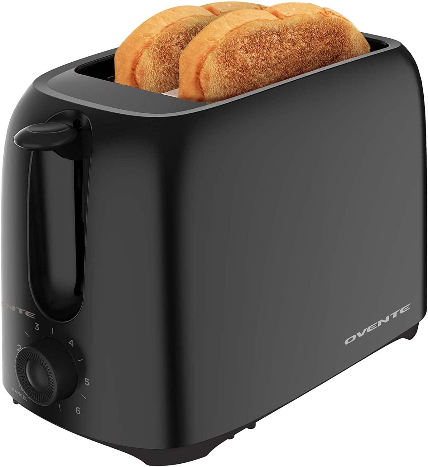 OVENTE Electric 2 Slice Toaster, 6 Shade Toast Settings, Removable Crumb Tray, Black TP2210B