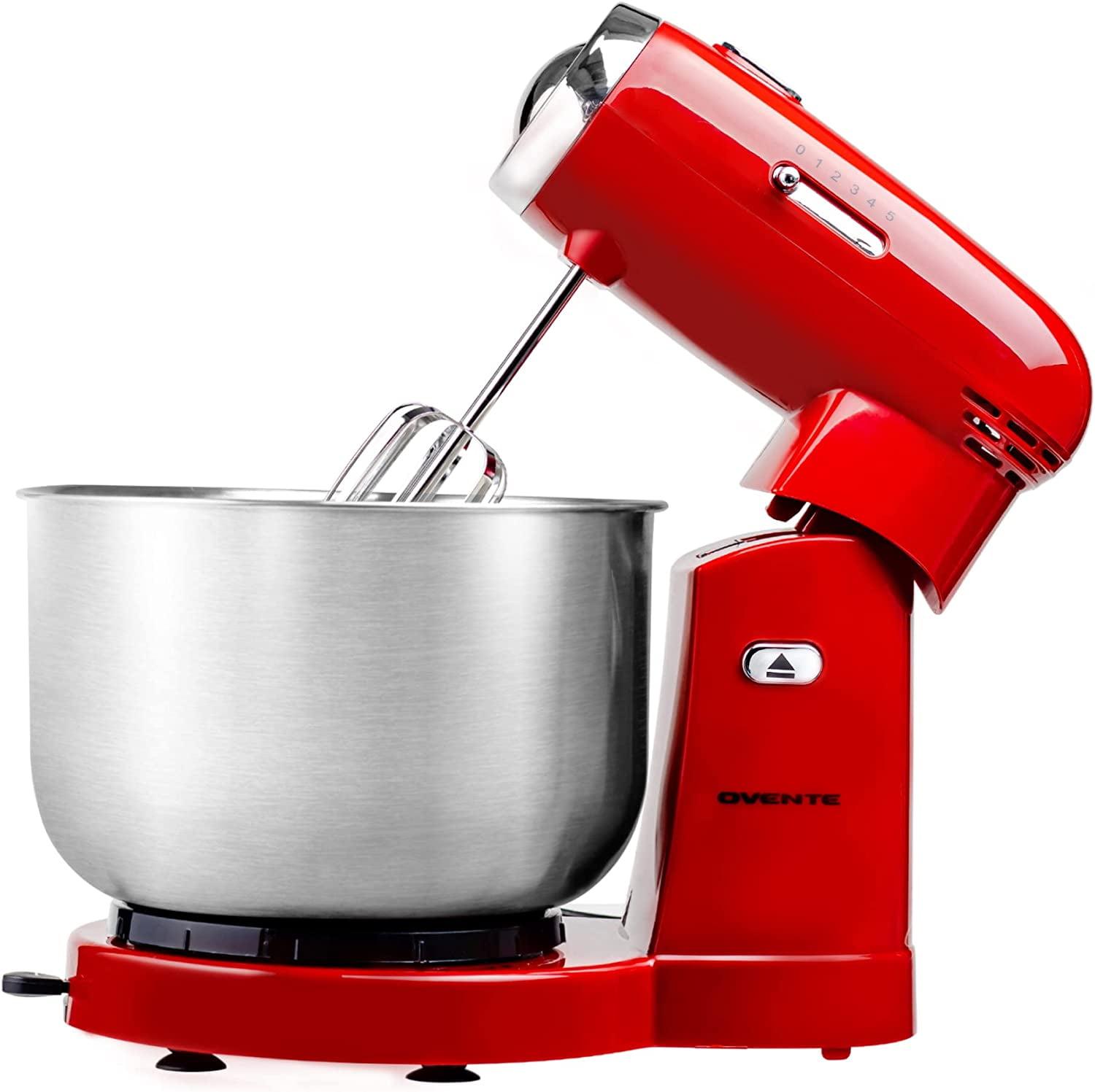 Ovente Red 3.5-Quart Stainless Steel Stand Mixer with Variable Speed