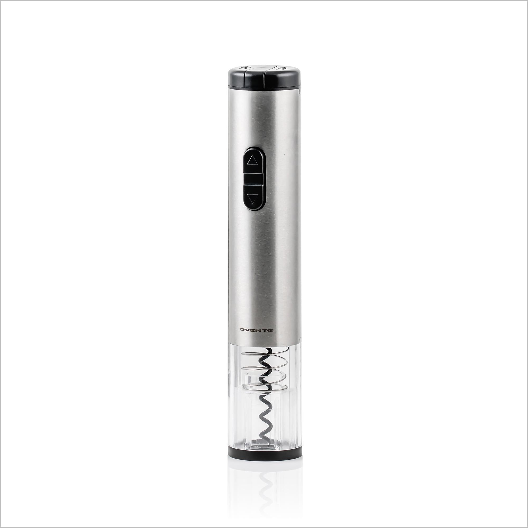 OVENTE Electric Stainless Steel Wine Bottle Opener, Foil Cutter, Perfect for Travel, Silver WO1381S