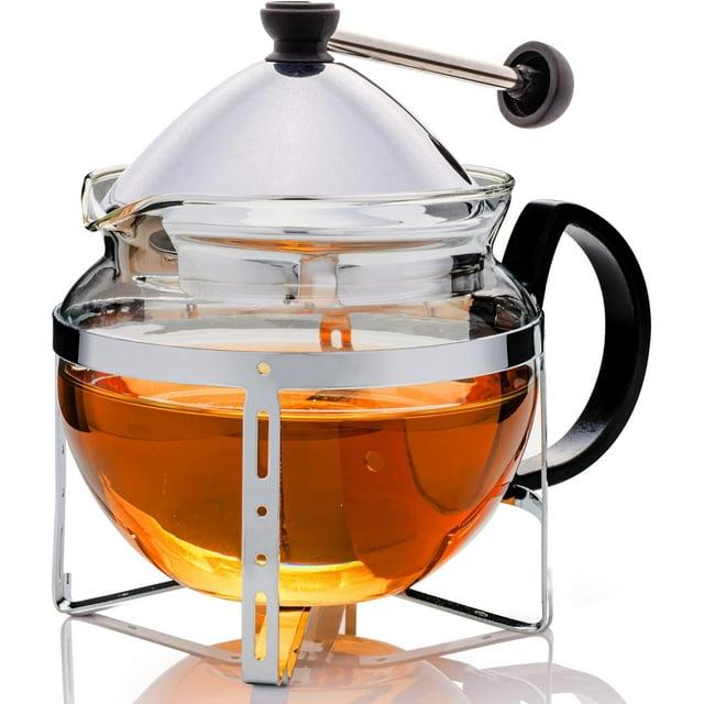 OVENTE Glass Teapot with Removable Stainless-Steel Infuser, Freezer Safe, 17oz. BPA-Free Durable Glass Teapot FGH17T