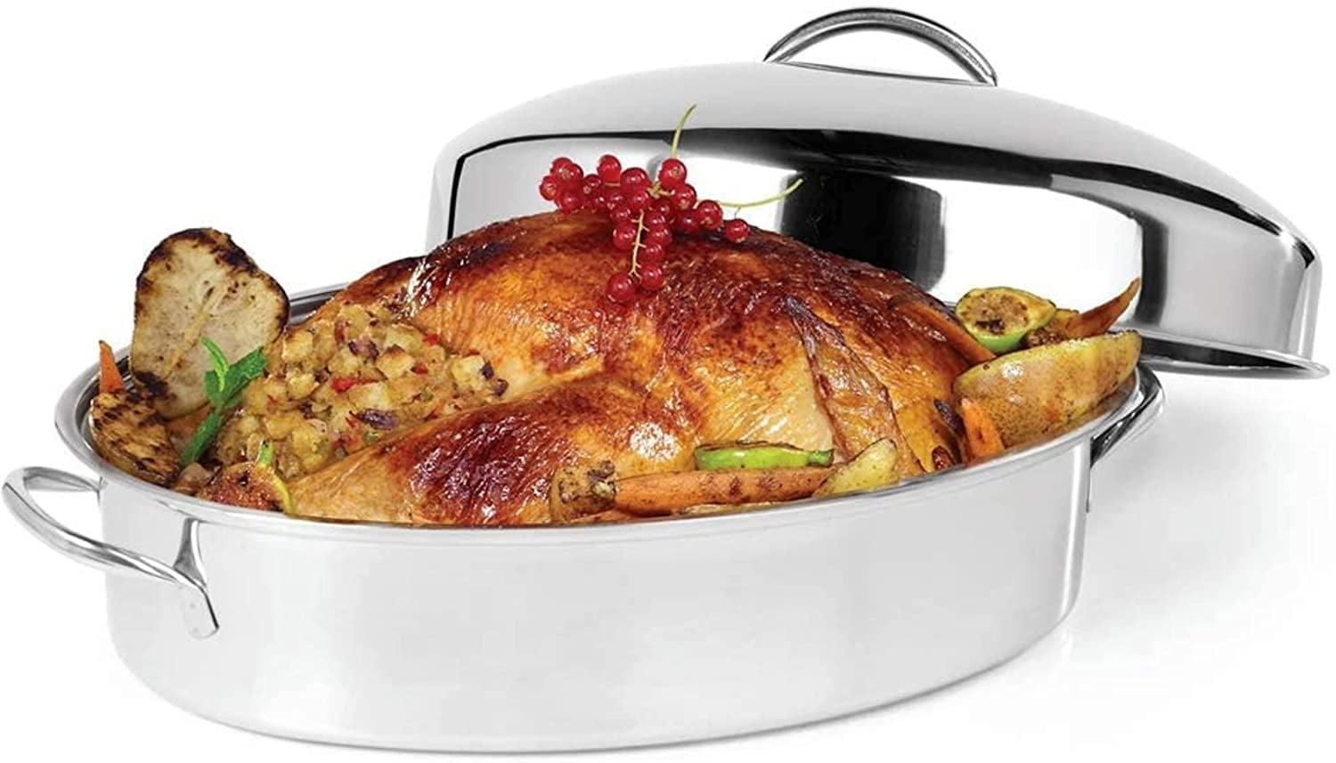 16-Inch Silver Oval Roasting Pan with Lid and Rack