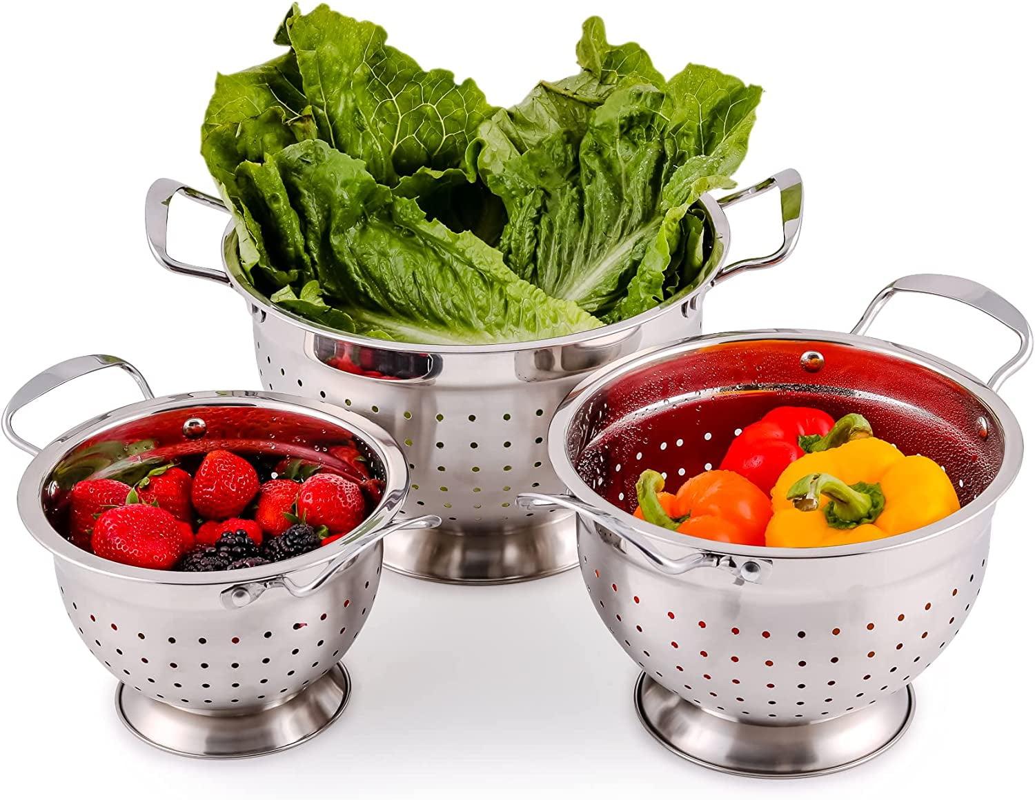 Premium Stainless Steel Colander Set with Handles, 3-Piece