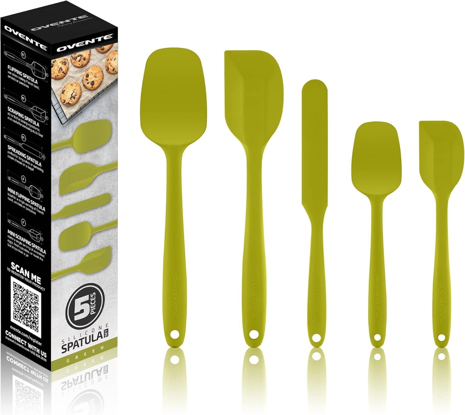 OVENTE Silicone Spatula , Food Grade Rubber Spatulas Heat Resistant w/ Stainless Steel Core & Seamless Design, Non Stick Rubber Spatula for Mixing, Baking & Cooking, 5 Pieces