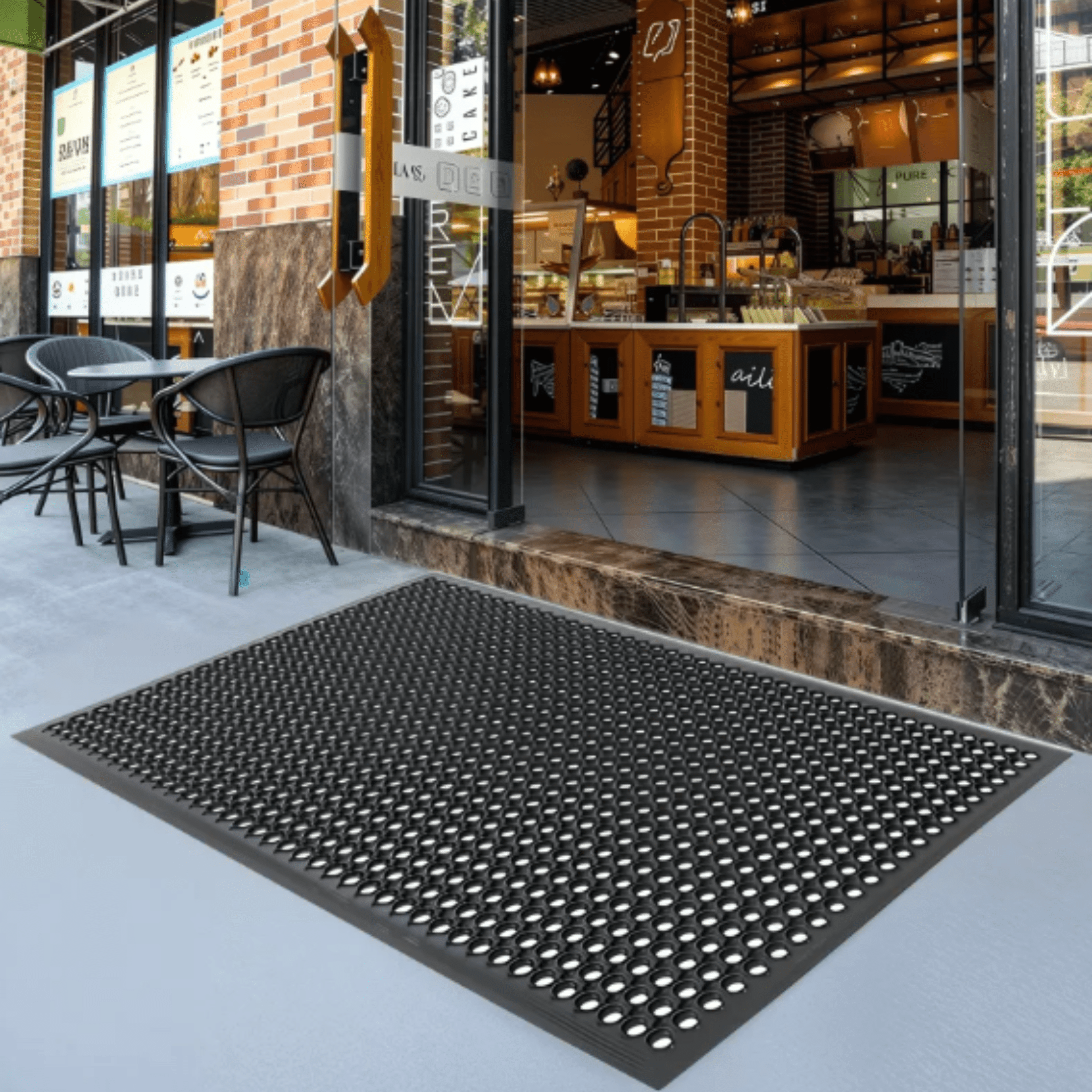 OVYEOFR 60" x 36" Rubber Floor Mat Doormat Indoor/Outdoor, Commercial Drainage Kitchen Floor Mat Anti-Fatigue Non-Slip Mat for Restaurant Bar Bathroom Garage, Black