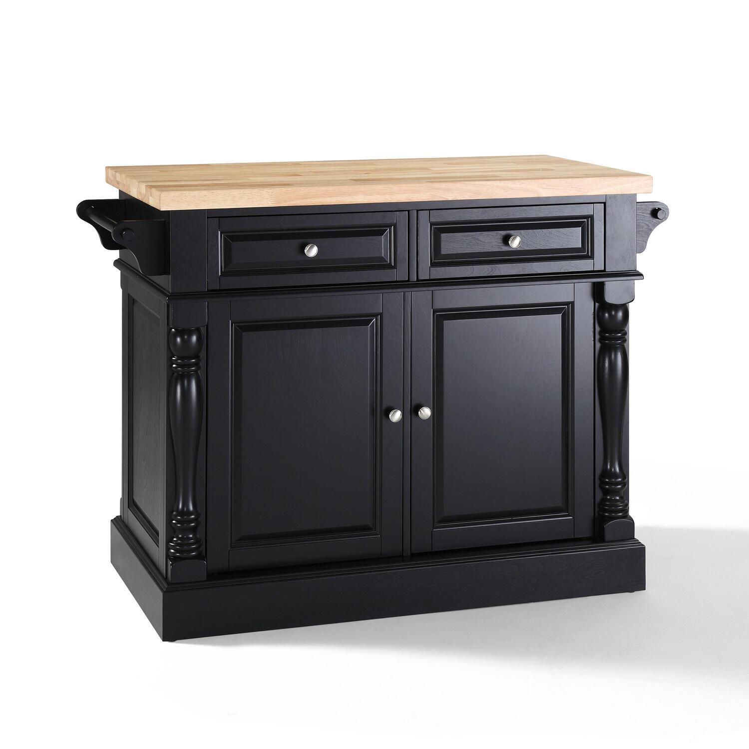 Oxford Butcher Block Kitchen Island Black - Crosley: Rolling Cart with Storage, Adjustable Shelves, Towel Bar