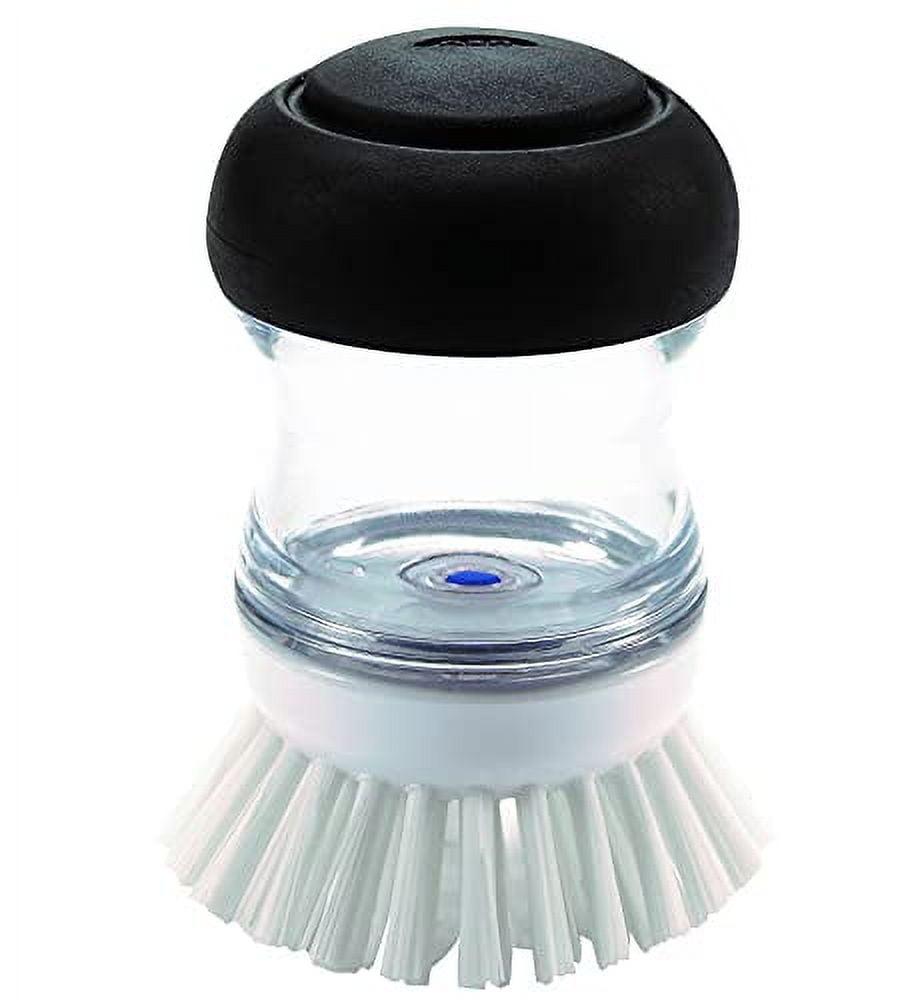 Black and Clear Soap Dispensing Palm Brush with Nylon Bristles