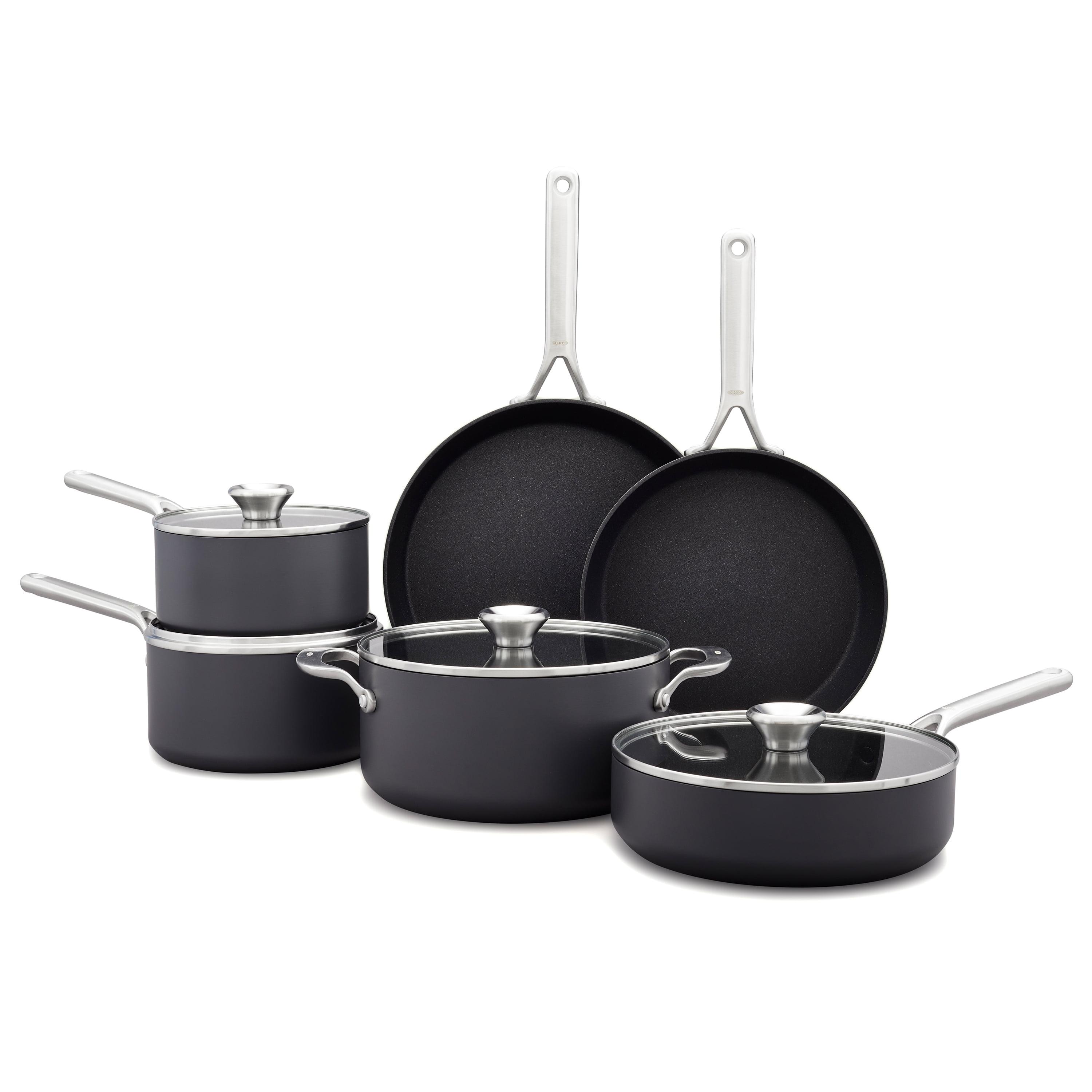 OXO 10pc Ceramic Pro Non-Stick Cookware Set Gray: Aluminum, Dishwasher-Safe, Induction & Gas Compatible, Lifetime Warranty