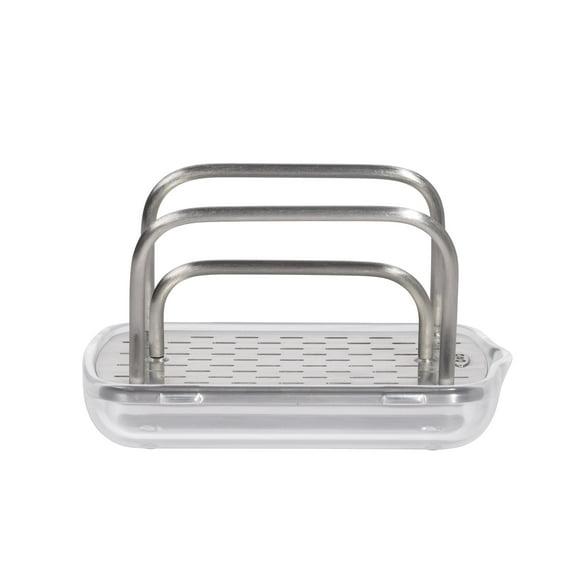 OXO Stainless Steel Sink Sponge Holder: Kitchen Caddy, Light Silver, Spot Clean, 4.25" Width, Lifetime Warranty