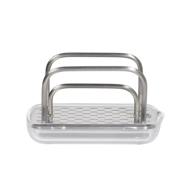 OXO Stainless Steel Sink Sponge Holder: Kitchen Caddy, Light Silver, Spot Clean, 4.25" Width, Lifetime Warranty