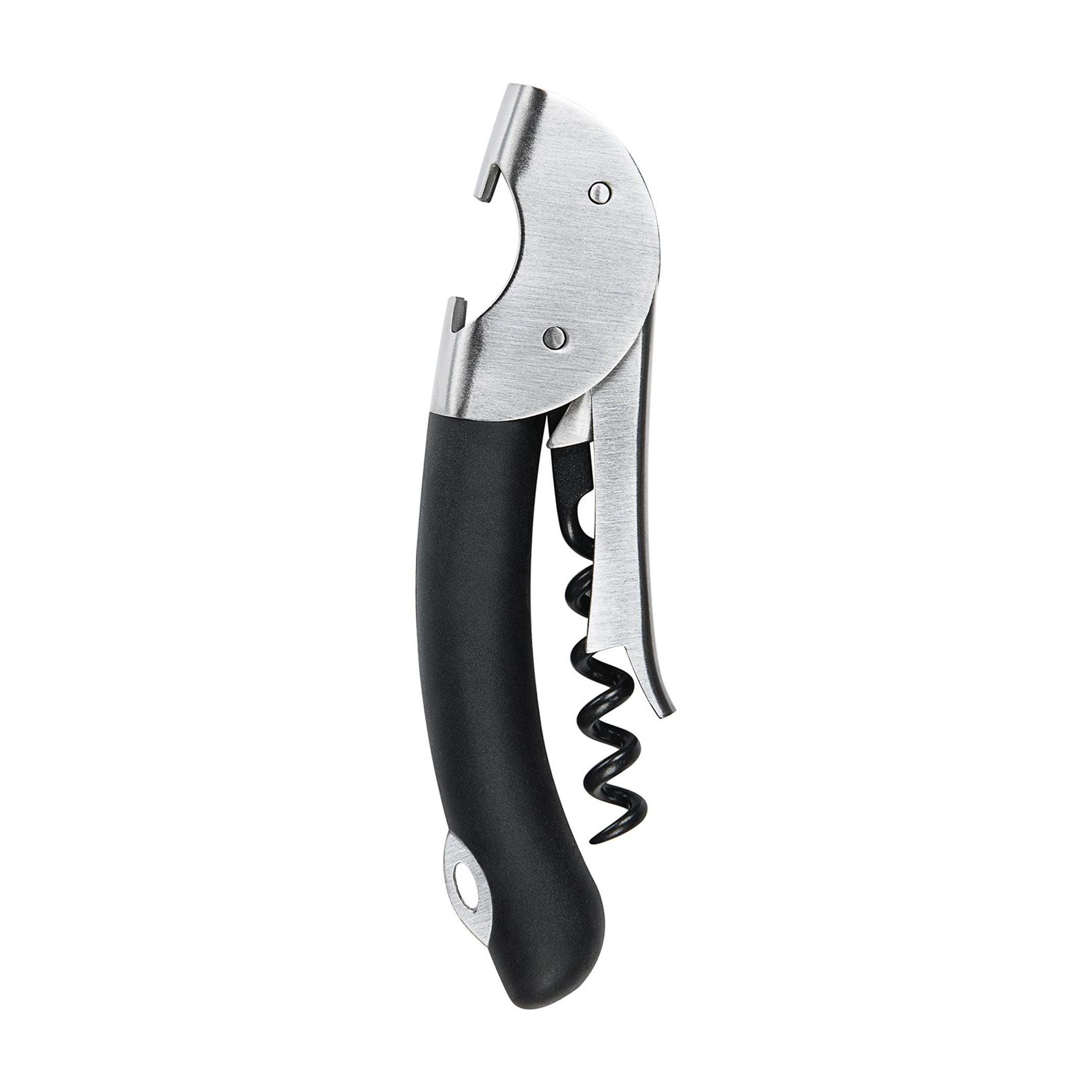 Gray and Black Double Lever Waiter's Corkscrew with Stainless Steel Handle