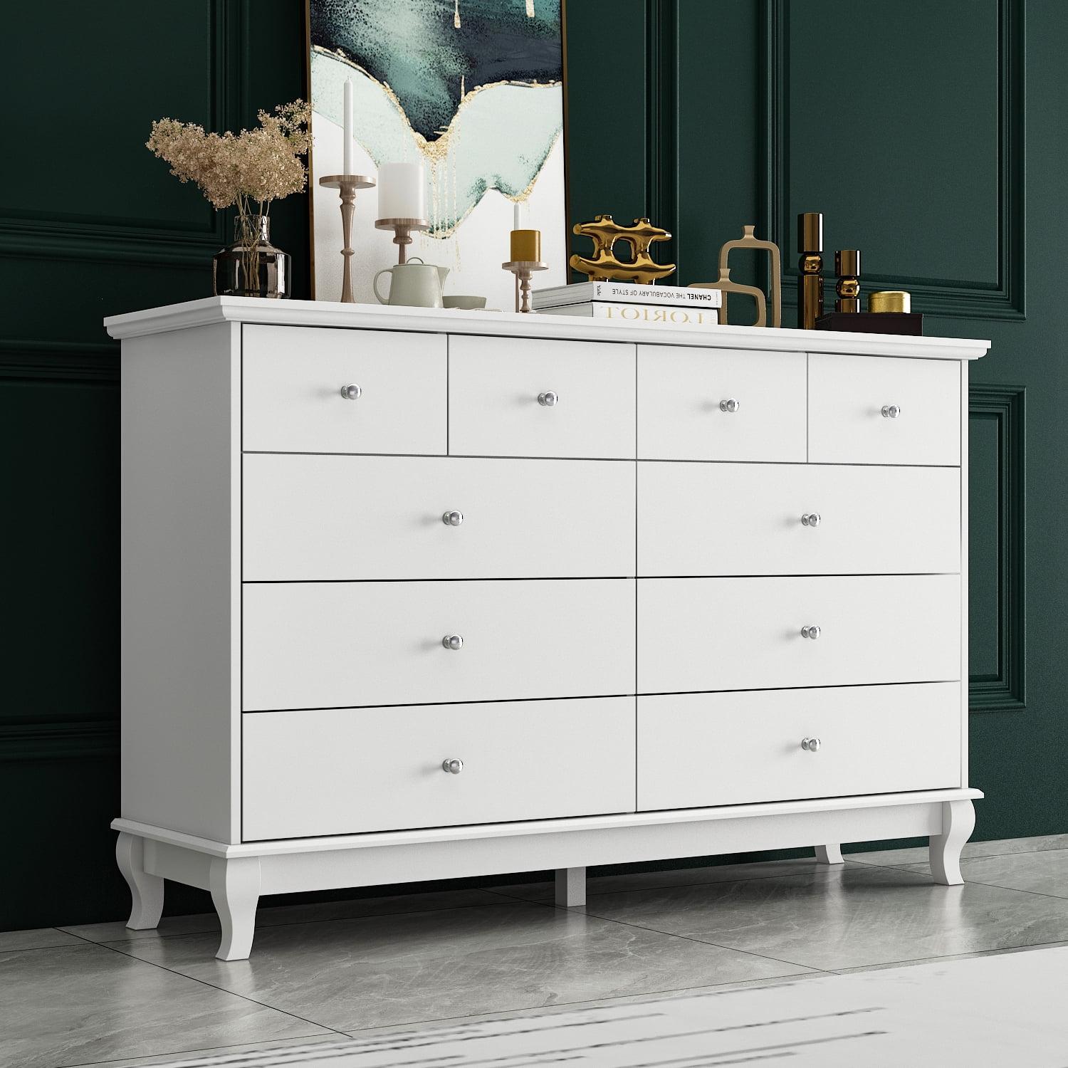 OXYLIFE Wooden 10 Drawer Dresser, White Chest of Drawers Storage Cabinet for Bedroom Closet Nursery