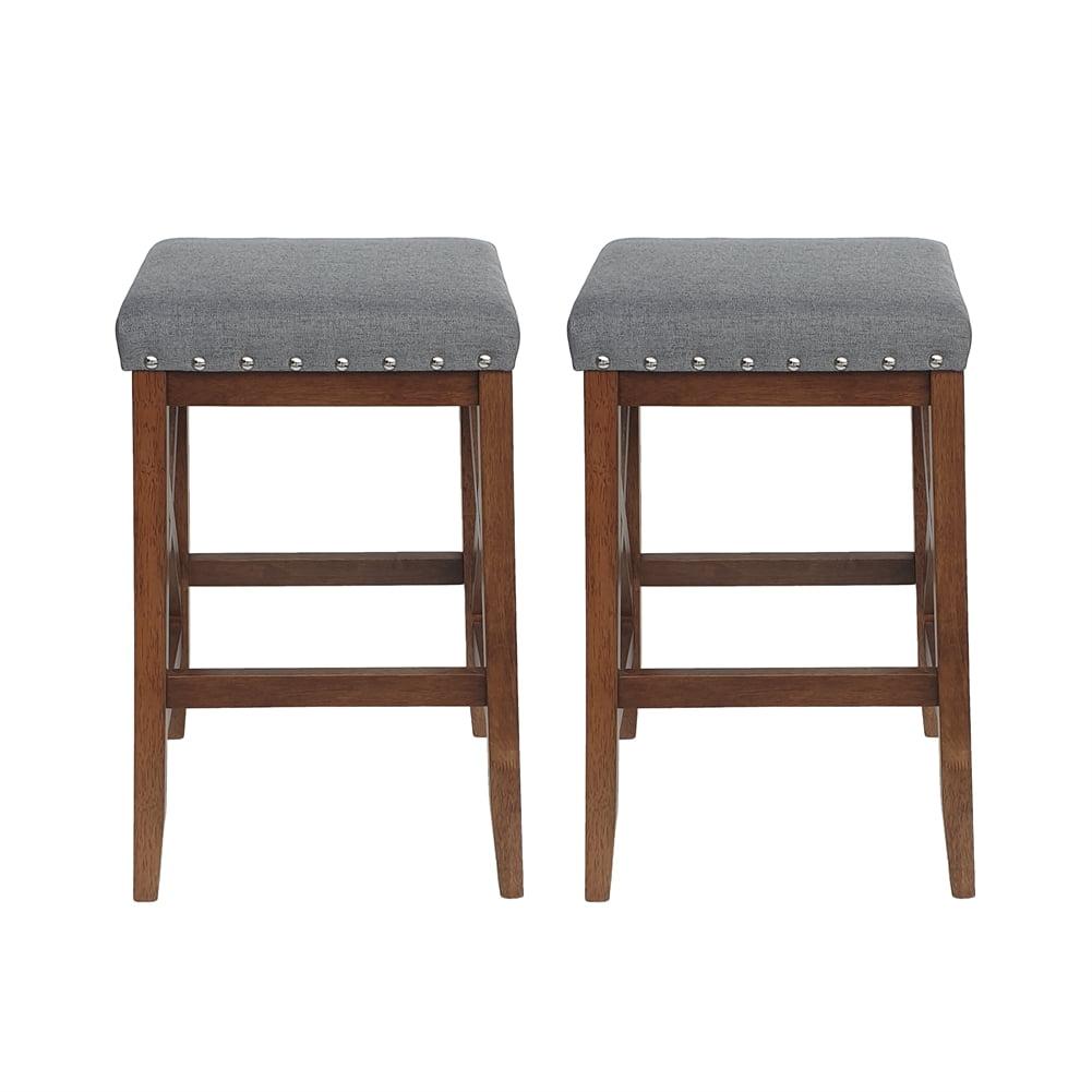 GDFStudio Ropp Farmhouse Fabric Upholstered 29.5 Inch Backless Barstools with Nailhead Trim (Set of 2), Charcoal