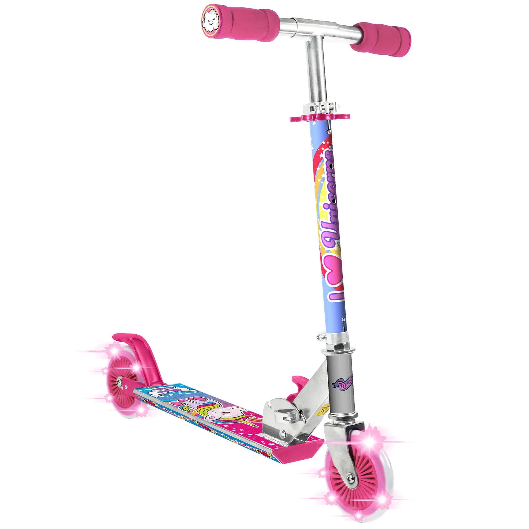 OZBOZZ Unicorn Magical Sparkles Foldable Kick Scooter with Light-up Wheels, Ages 5 and up