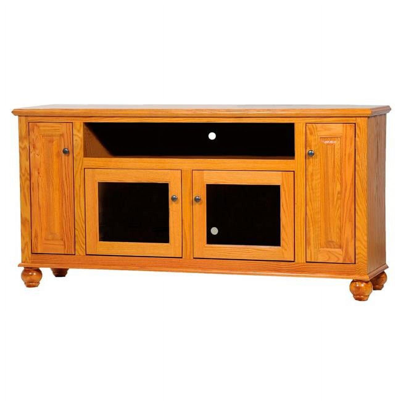 Oak Deluxe Entertainment Console with 2 Glass Panel Doors, Light