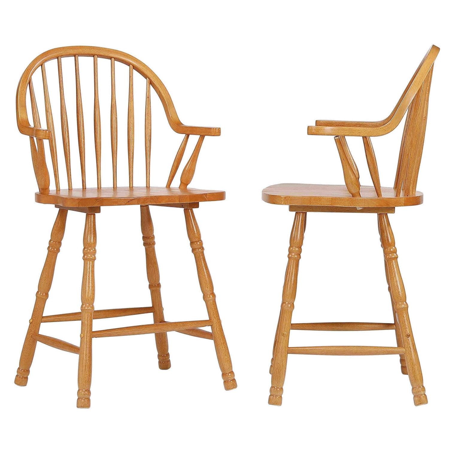 Besthom Oak Selections 41 in. Distressed Light Oak High Curved Back Wood Frame 24 in. Bar Stool (Set of 2)