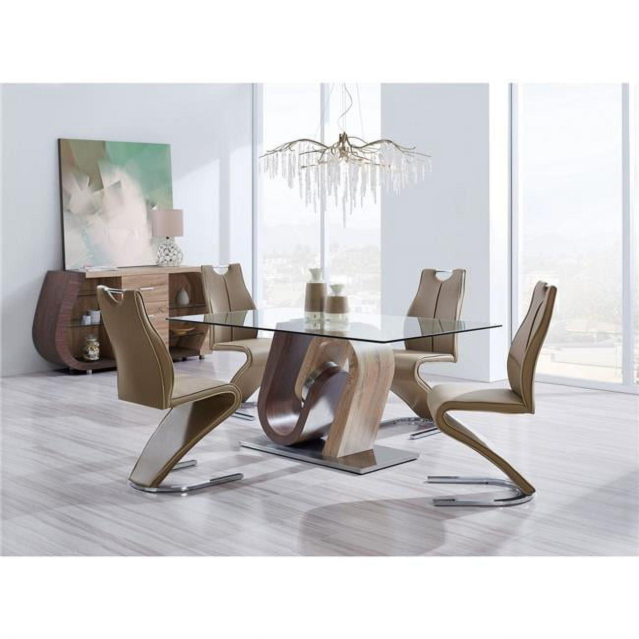 Oak & Walnut Two Toned Geometrical Base Dining Table with Glass Top