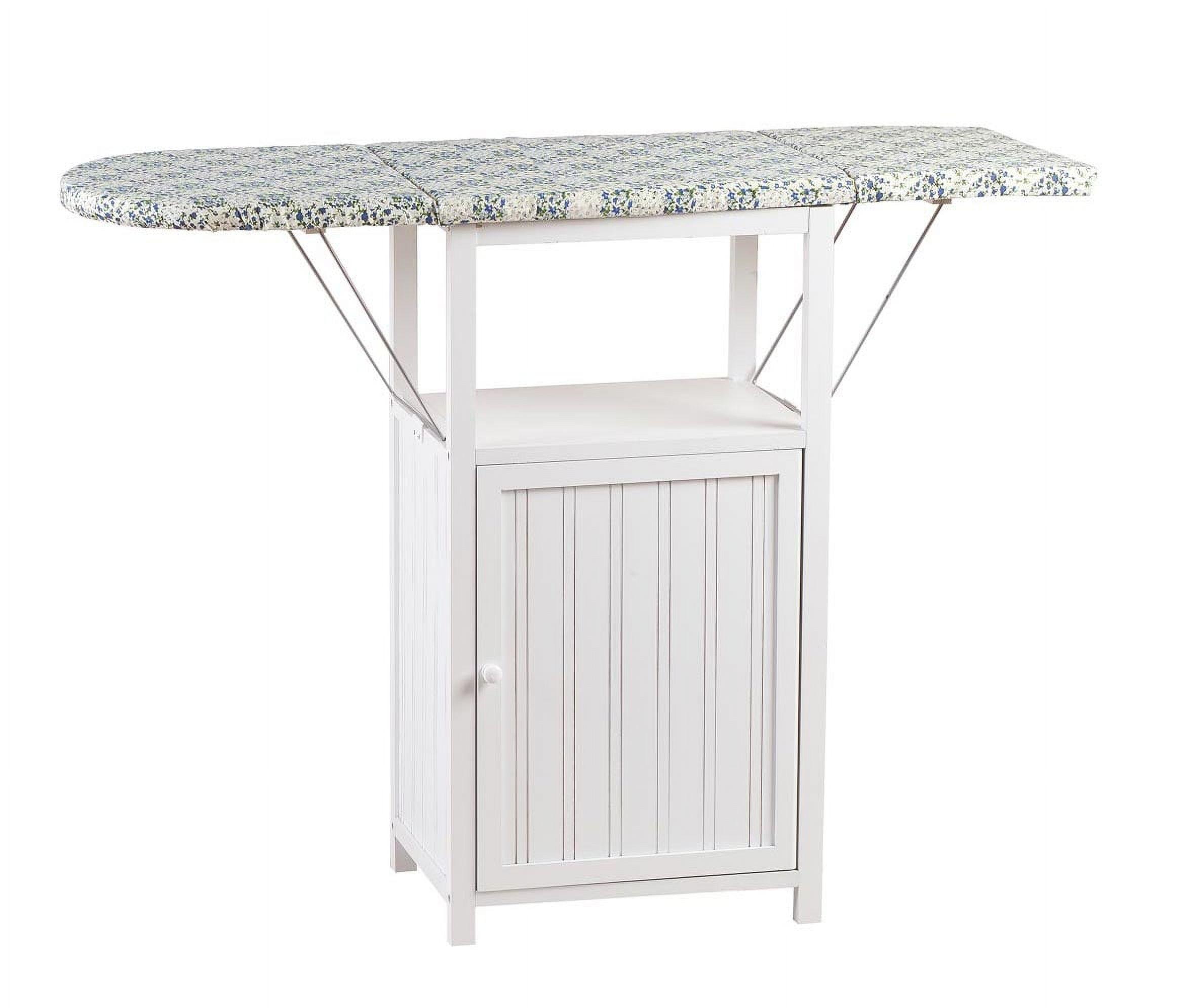 White Foldable Iron and Wood Ironing Board with Storage Cabinet