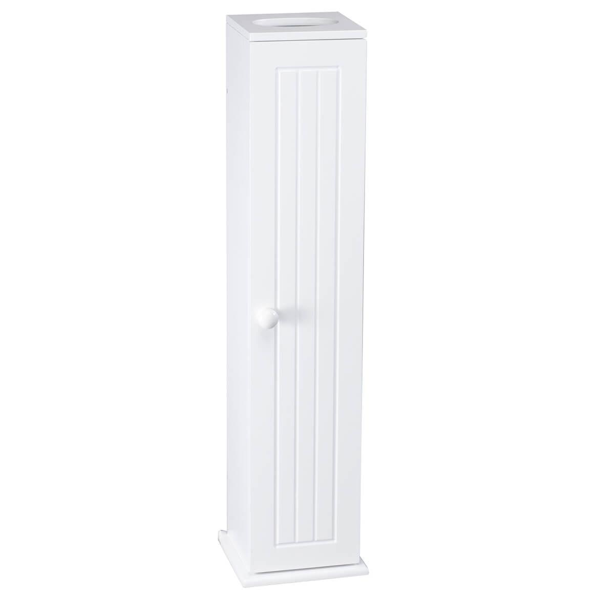 OakRidge Miles Kimball White Compact Toilet Tissue Storage Tower with 4 Shelves, 5.5" W x 27" H x 6.75" L – Holds Toilet Paper Rolls Up to 4.25" Diameter, Top Slot Provides Access to Facial Tissues