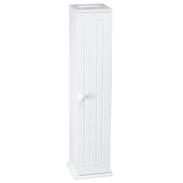 OakRidge Miles Kimball White Compact Toilet Tissue Storage Tower with 4 Shelves, 5.5" W x 27" H x 6.75" L – Holds Toilet Paper Rolls Up to 4.25" Diameter, Top Slot Provides Access to Facial Tissues