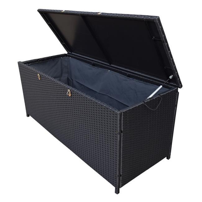 Oakland Living 58-STORAGE-BK 113 gal Indoor & Outdoor Balcony Patio Deck Porch Pool Wicker Storage Box Trunk Bin with Metal Frame, Black