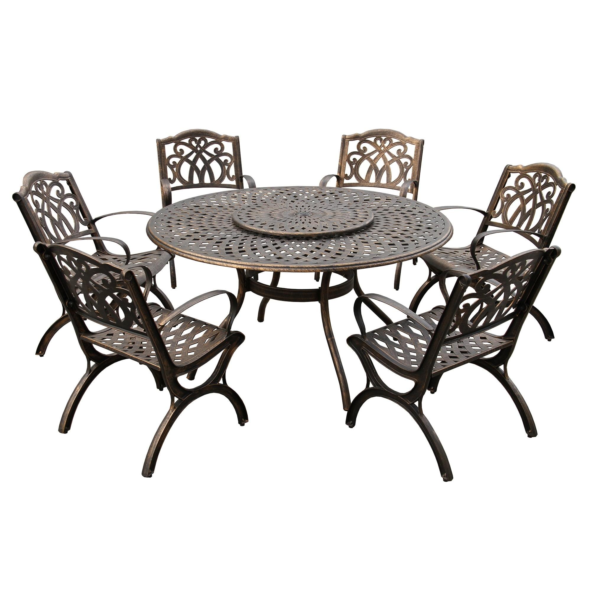 7pc Outdoor Dining Set: UV-Resistant Aluminum Patio Furniture with Lazy Susan - Oakland Living