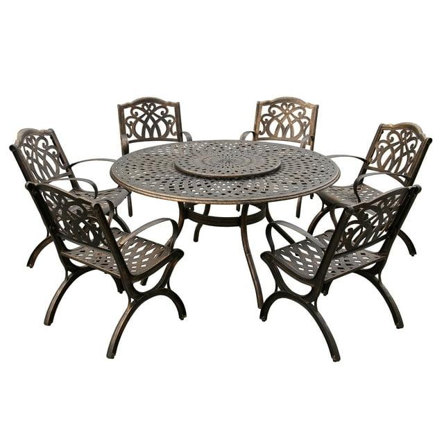 7pc Outdoor Dining Set: UV-Resistant Aluminum Patio Furniture with Lazy Susan - Oakland Living