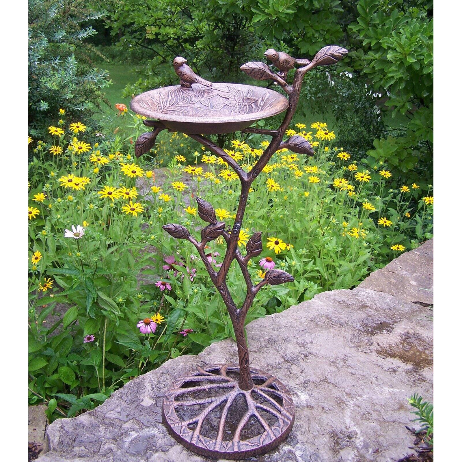 Antique Bronze Metal Bird Bath with Stand