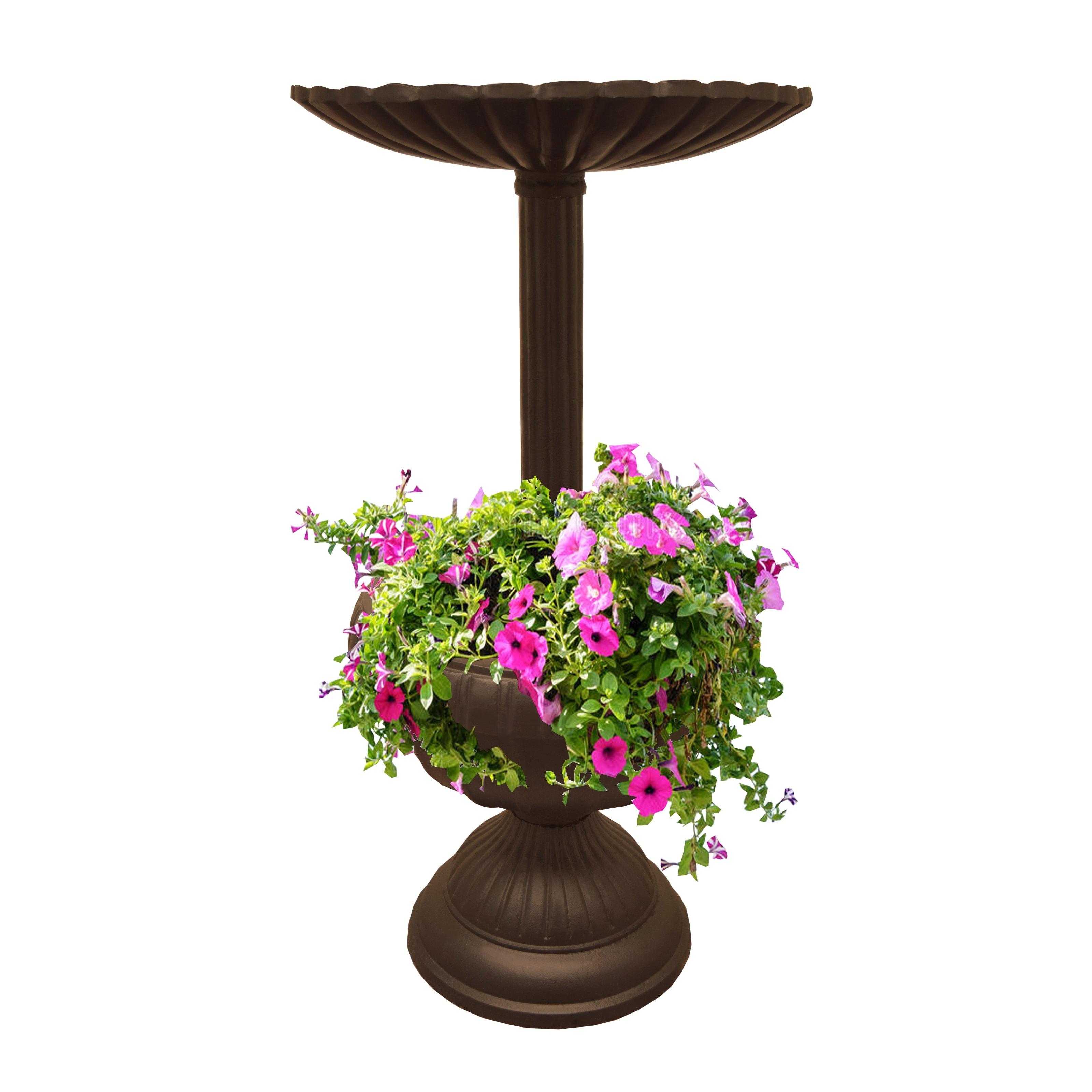 Ornate Cast Aluminum 35" Bird Bath with Planter - Brown - Oakland Living: Traditional Style, Easy Setup