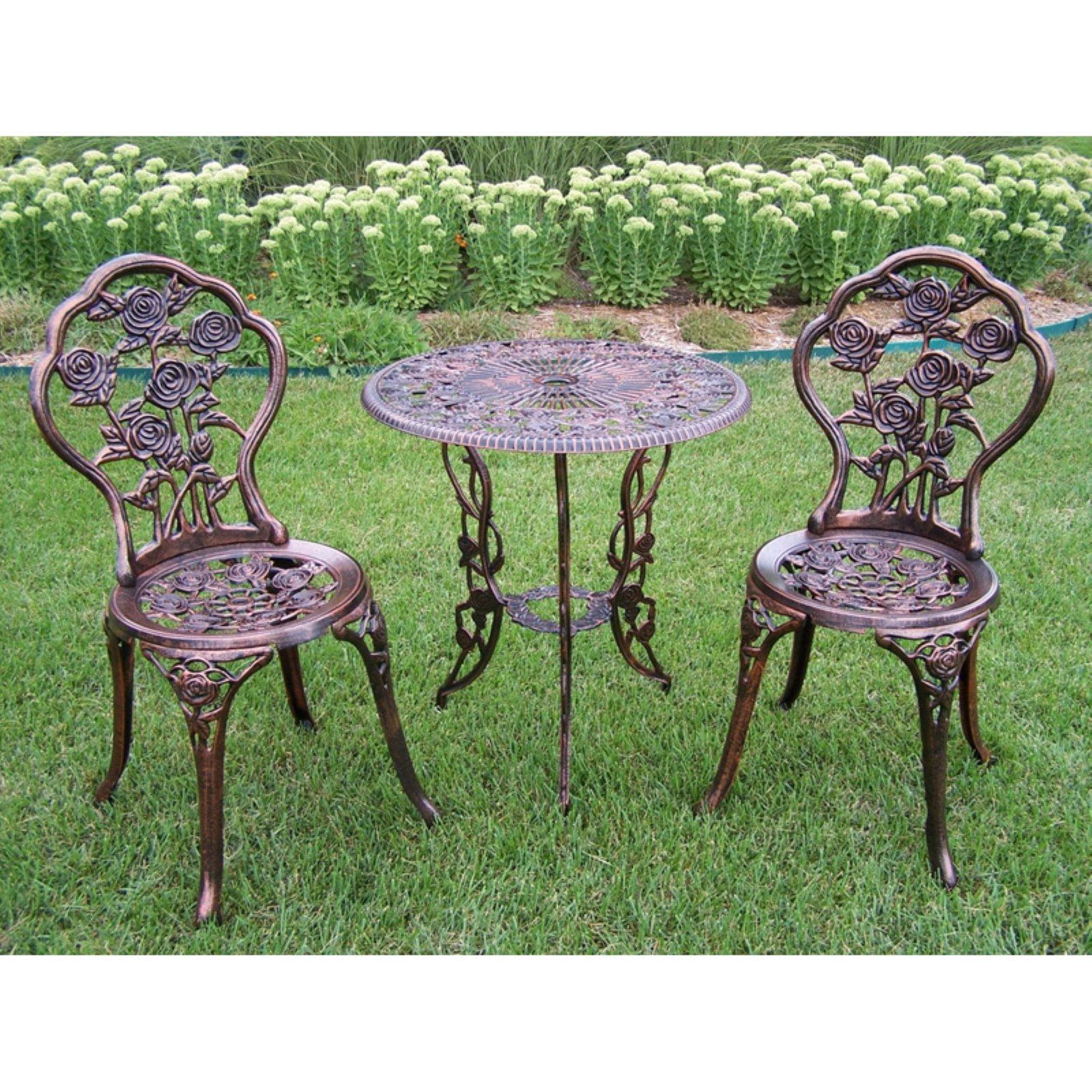 Antique Bronze 3-Piece Rose Cast Aluminum Bistro Set