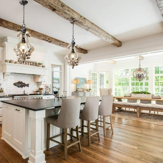 Oaks Aura  Rustic Wood Pendant Light Kitchen Island Light, Farmhouse Hallway Chandelier, Dining Pendant Light DiningCombo2 Weathered, Antiqued