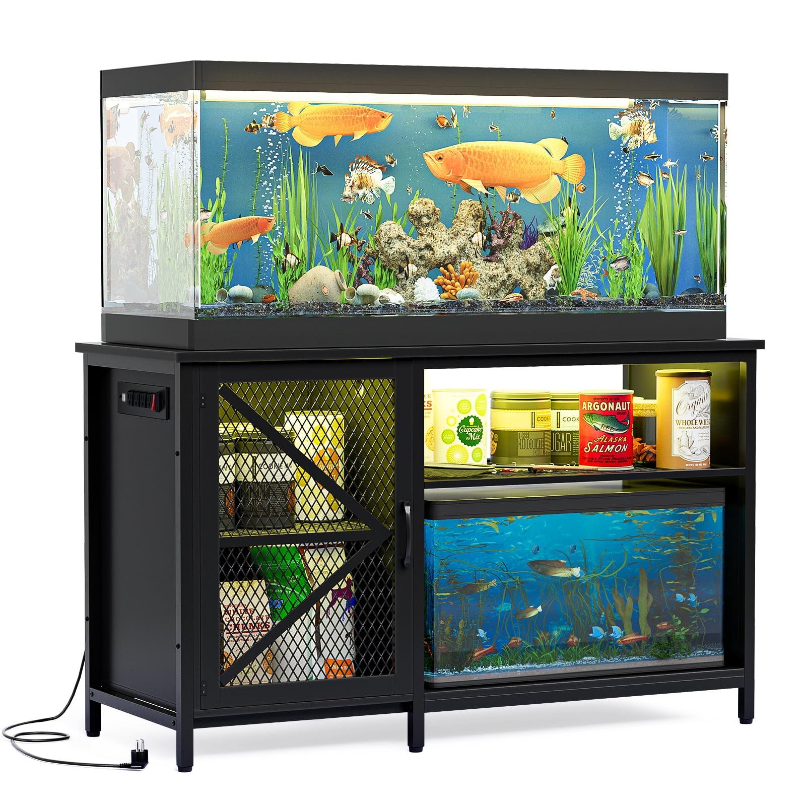 Bestier 55 Gallon Fish Tank Stand Metal Aquarium Stand with Storage Cabinet & Power Outlets LED Light, 750lbs Capacity, Black