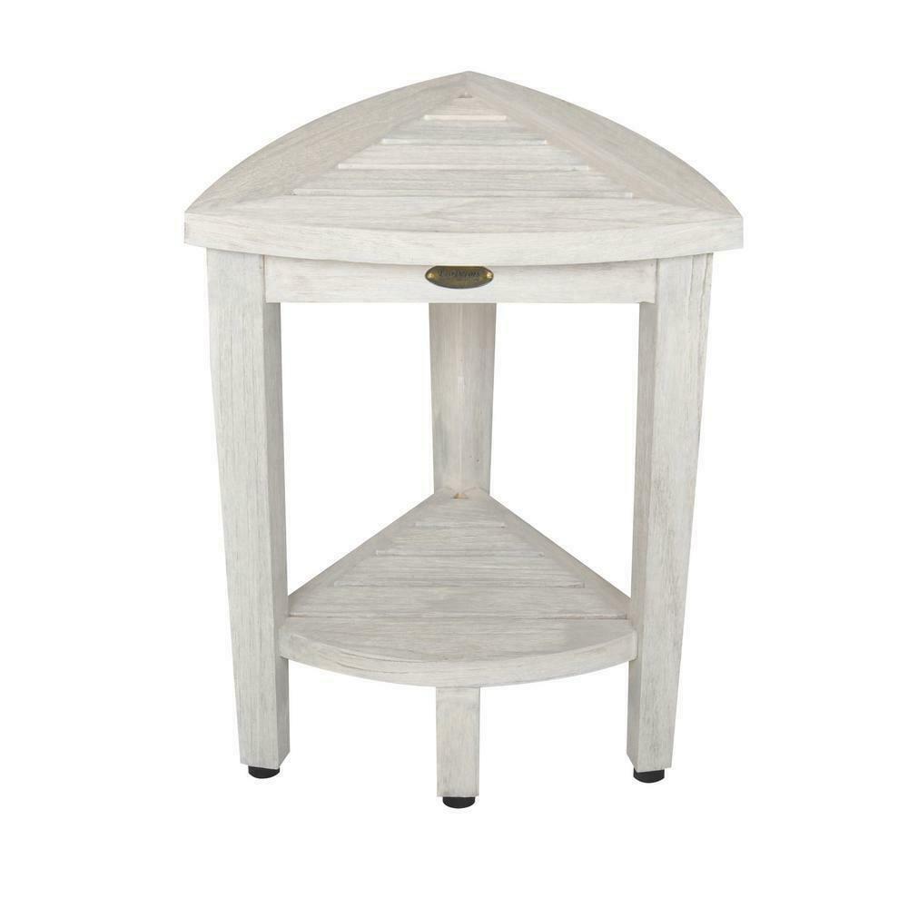 CoastalVogue 15" FlexiCorner ED1123 Wide Teak Wood Shower Bench/Stool : Microfiber, Machine Washable, Non-Slip Backing