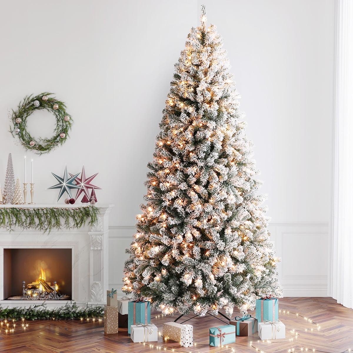 OasisCraft 6.5ft Pre-Lit Snow Flocked Christmas Tree with 350 Light, Artificial Pine Xmas Tree