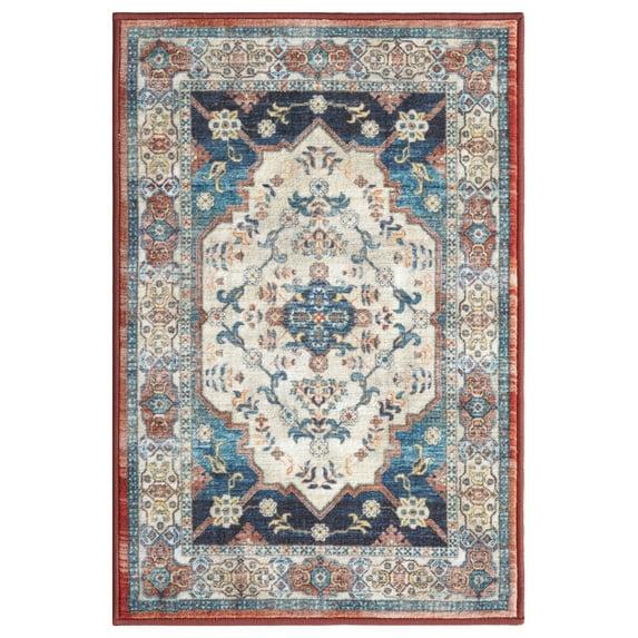 Ocean Medallion Navy 2 ft. x 3 ft. Machine Washable Traditional Indoor Area Rug
